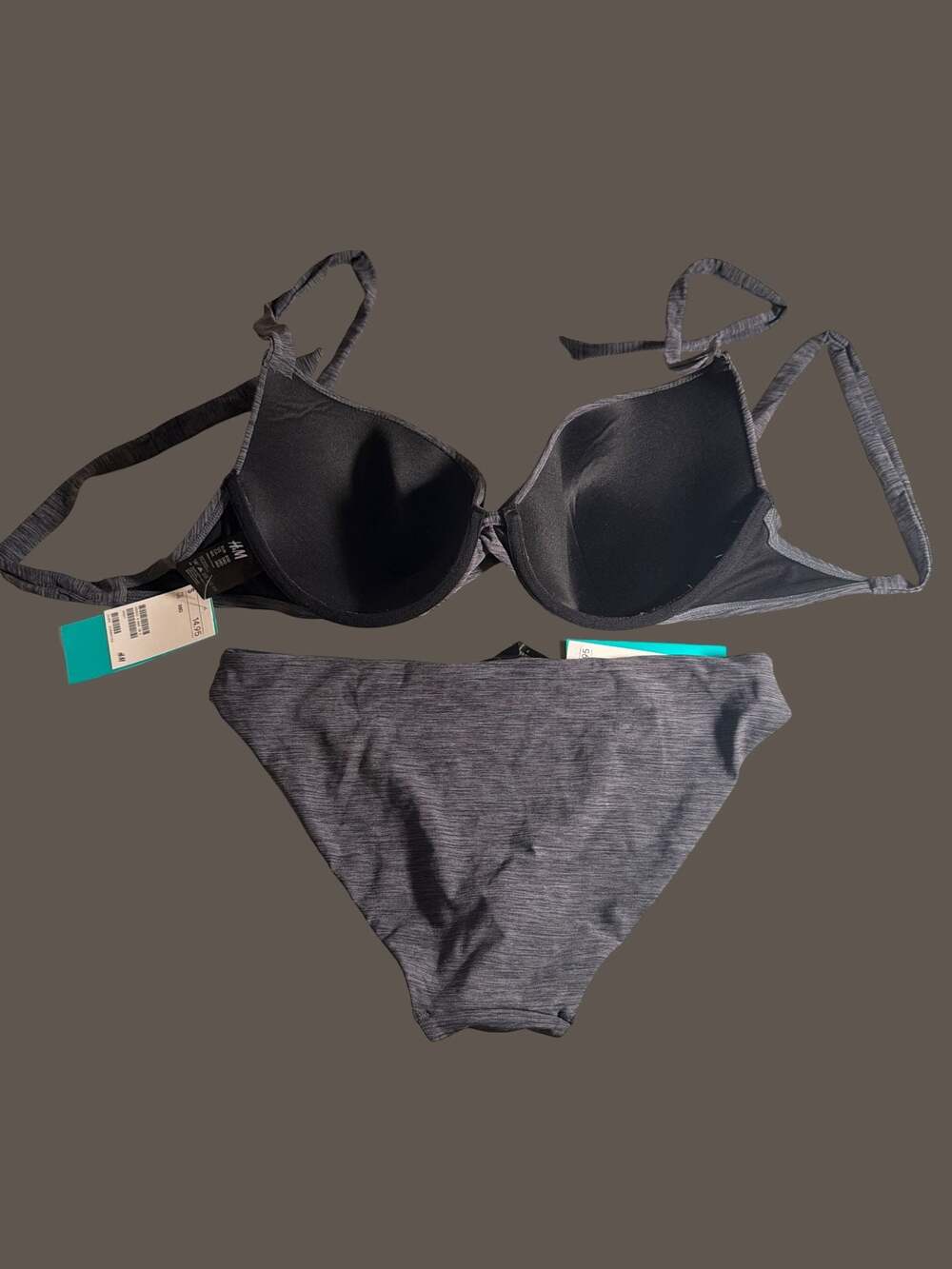 H&M Padded Wire Bikini Top & Swimwear Briefs Set Grey Marled Size 38D/10 - Picture 3 of 10